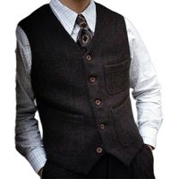 Men&#039;s Blazer Safari Tweed Vest Black Brown Victorian Elegant Classic Groom&#039;s Tight Wedding Waistcoat Designer Gilet Vintage 211026