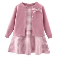 Autumn children's baby sweater knitting long sleeve dress Christmas Day party girl's plaid coat Plaid vest suit 220119