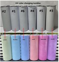 DHL Yeni UV Renk Değiştirme Tumbler 20 oz Süblimasyon Tumbler Güneş Işık Algılama Paslanmaz Çelik Düz Tumbler Kapak ve Straws