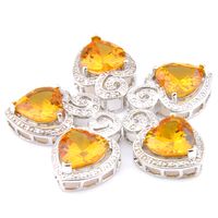 Mezcle 5 piezas Colgantes Luckyshine Shine Shine Forma de corazón Royal Citrine Gemstone 925 Collares colgantes de plata