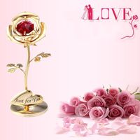 装飾的な花の花輪電気めっきされたクリスタルローズフラワー置物のクラフトの結婚式のバレンタインの日の好みのお土産ギフトホームテーブルの装飾