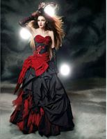 Röda och svarta gotiska bröllopsklänningar 2022 Sweetheart Bow Lace Draped Taffeta Vintage Bridal Gowns Vestido de Noiva Custom