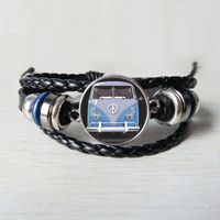 Lien, chaîne rétro hippie peince signe fan bracelet cuir bracelet mode hommes et femmes bijoux convexes verre rond noir