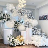 Party Decoration 125pcs Wedding Balloon Garland Kit Silver White Chrome Globos 4D Ball Baby Shower Background Wall Supplies