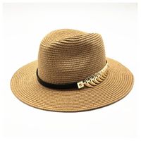 Sombreros de ala ancha Moda Jazz Sombrero Mujeres Verano Cinturón Británico Vintage Trilby Flat Brimmed Shade Shoing Sun Lady Beach