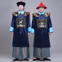 Yeni Siyah ve Mavi Qing Hanedanı Bakanı Kostümleri Erkek Giysileri Antik Çin Tarzı Erkek Toga Kıyafeti Film TV Performans Sahne Giyim