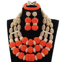 Earrings & Necklace Orange Coral Beads Pendant African Weddi...