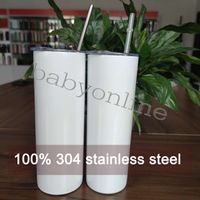 20 oz süblimasyon düz kupalar saman ile bardaklar 100% 304 paslanmaz çelik su şişeleri çift yalıtımlı fincan