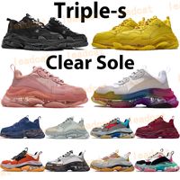 Triple-s Clear Sole Casual Shoes Vintage Men Kvinnor Dad Sneakers Gym Red Blue White Beige Green Yellow Grey Crystal Bottom Mens Platform Trainers