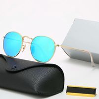 Klasik Yuvarlak Güneş Gözlüğü Marka Tasarım UV400 Gözlük Metal Altın Çerçeve Güneş Gözlükleri Erkek Kadın Ayna Güneş Gözlüğü Polaroid Cam Lens Kutusu Ile