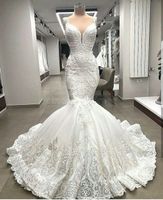 2022 Spitze Meerjungfrau Brautkleider Applikationen Dubai Perlen Brautkleider Sonderanfertigte Robe de Mariee BC10134
