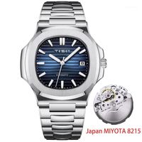 Relógios de pulso Tesen Design de marca Nautilus homens de negócios relógio automático Miyota 8215 movimento Sapphire vidro impermeável luminoso