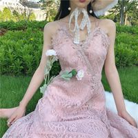 Casual kleider 2021 sling kleid weibliche sommer koreanische version des süßen super fee fee v-ausschnitt backless spitze boden leichte