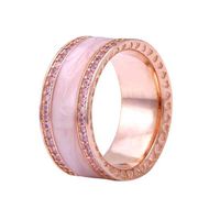 Fashion Brand Pandora Jewelry Ring Minority Design Drop Glue Simple Rose Gold Pink Wide Version Enamel Women's Ring