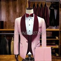Mäns kostymer blazers mode bröllop kostym för män rosa velvet lapel slim fit 3 st (blazer + byxa + väst) skräddarsydda formella mannen parti tuxedo set