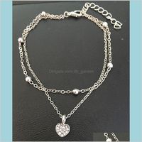 925 Silver Beach Bracelet Womens Multi Layer Love Heart Ankl...