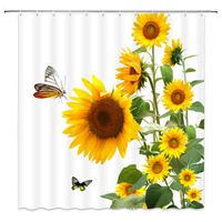 シャワーカーテンひまわりの蝶のバスルームの装飾黄色い花緑の葉の夏の植物の風景ホームバスタブ布カーテンセット