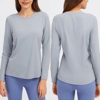 Langarm für Damenhemden Yoga Sport Top Fitness Wear Dame Fitnessstudio Solide Farbe Runde Neckr Gym Femme Jersey Running T-Shirt L-046