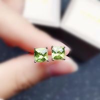 Stud Natural Real Peridot Or Citrine Garnet Square Earring 1ct*2pcs Gem 925 Sterling Silver Per Jewelry Fine X21695