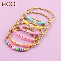 Charme Armbänder Roxi Kupfer Polymer Lehmscheiben Perlen Ketten für Frauen Mädchen Farben Nette Herz Handgemachte Verstellbare Armband Schmuck