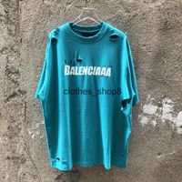 디자이너 티셔츠 Balencaigas의 남성용 스웨터 까마귀 Aimenpan 원래 파리 편지 칼 남자와 여자를위한 구멍을 컷 링 대형 코튼 짧은 소매 티셔츠