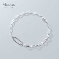 Arrive Simple Stackable Oval Interlock 925 Sterling Silver Bracelet for Women Fashion Geometric Bangle Fine Jewelry 210707