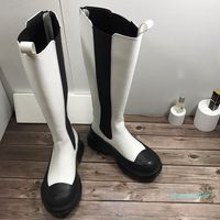 Botas de rodilla de la plataforma de diseñador de las mujeres Botas de la rodilla de la microfibra blanca del chelsea de la microfibra blanca 6630