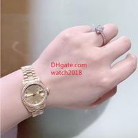 Klassische frauen diamant uhr 69178 26mm automatische kalender saphir gelb gold edelstahl armband luxus uhren wasserdicht