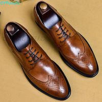 حذاء اللباس Qyfcioufu الرجال جلد طبيعي ذكر أكسفورد الإيطالية الكلاسيكية خمر الدانتيل متابعة الرجال البروغ الولايات المتحدة 11.5 QG4E