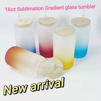 Sublimation 16oz gradient glass cups forsted tumbler with pp...