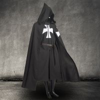 Robe With Riem Warrior Larp Cosplay Kostuum Templar Knight Black Tuniek / Cape Hooded Cloak Men Vintage Middeleeuws