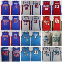 Rétro Basketball Vintage Subvention Hill Jersey 33 Isiah Thomas 11 Bill LAIMBEER 40 Dennis Rodman 10 Joe Dumars 4 Bleu Blanc Rouge Beige