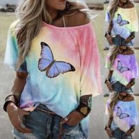 2021 women's large top fashion loose butterfly gradient printing short sleeve T-shirt