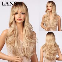 LANS Blonde Platinum Ombre Brown Synthetic Wig for Women Lon...
