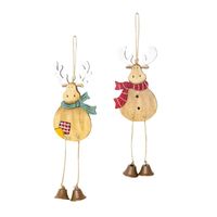 Decorazioni natalizie 2 pezzi decorazione decorazione a ciondolo alce colorato ornamento in legno sospeso con spagnelli e campane fai da te artigianato per feste