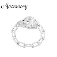 Echt 925 Sterling zilveren handboeien ring voor vrouwen halve steen wit papier clip ketting dating geschenk sieraden menottes 210412