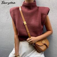 Serytee Knitted Solid Black Casual Sweater Tank 2021 Autumn ...