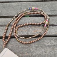 Brown Color Crystal Bling Key Lanyard ID Badge Holders Wood Bead Mobile Neck Straps Creation Chain Necklace Jewelry Pendant Necklaces