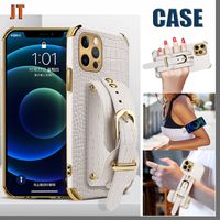 Luxury Business Leather Crocodile Texture Cover Phone Cases holder Wallet case Wristband bracket For iPhone 13 12 11 mini Pro Max Xs Xr Max JTD