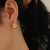 Hoop & Huggie Clear Zircon Gold Color Cross Earrings For Women Creative Brass Loop Circle Fashion Dainty Jesus Jewelry