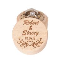 Custom Rustic Wedding Ring Bearer Box With Name Floral Engraved Wood Engagement Holder Pillow Jewelry Gift For Her Wrap