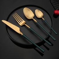 Dinnerware Sets 4Pcs Green Gold Matte 18 10 Stainless Steel Cutlery Set Fork Knife Teaspoon Dinner Western Tableware Flatware