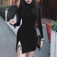 캐시미어 스플릿 스트랩 청사 스커트 여성 2021 새로운 중국 스타일의 디스크 버클 슬림 레트로 개선 드레스 [10 일 이내에 배송]