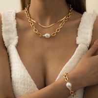 Geometría de la vendimia Hip Hop Collares para las mujeres Casual Imatit Pearl Formado Collar 2021 Moda Femenina Cuello de Metal Cuello Colgante