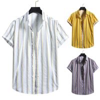 Мужские повседневные рубашки мода одежда футболка для мужчин на полоску хлопчатобумажная печать с коротким рукавом кнопка блузка Топ 2021 CamiSas