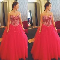 Strapless Tulle Major Beaded Quinceanera Dresses Stones Ball Gowns Floor Length Prom Party Princess Dressesp