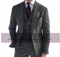 Men's Suits & Blazers 3-piece Tweed Wool Business Slim Fit Jacket Winter Warm Suit Blazer+ Pants + Vest
