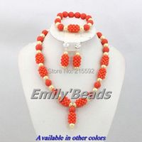 Earrings & Necklace Pink African Coral Beaded Bracelet Jewelry Set Nigerian Wedding Beads CJ270