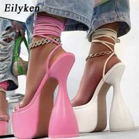 Eilyken Roman Strappy Chunky Heels Fashion Big Fish Peep Toe Ankle Cross Lace-up Platform Sandals Women Shoes Size 40 211101