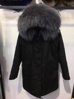 Damesbont Faux Casual Black Parka voor mannen en vrouwen Winterjas met grijze voering Big Collar 2021 stijlvolle kleding